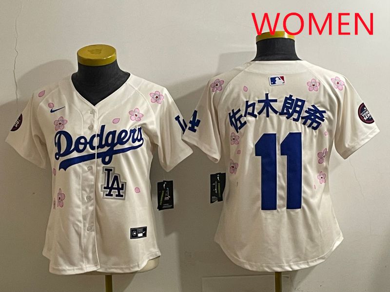 Women Los Angeles Dodgers #11 R.Sasaki Cream Sakura Edition 2025 Nike MLB Jersey style 40